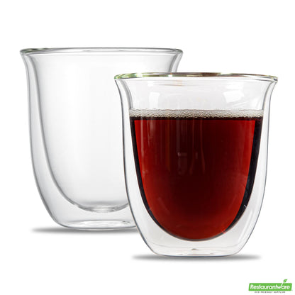 Wholesale Restaurantware 7 Oz Glass Coffee Cup - Double Wall, Borosilicate - 3.5" X 3.5" X 3.7"- Bulk