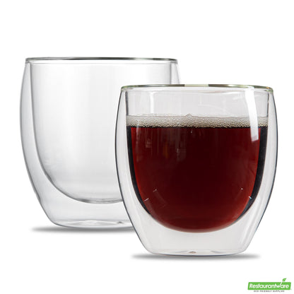 Wholesale Restaurantware 8 Oz Coffee Cup - Double Wall, Borosilicate - 3.3" X 3.3" X 3.5"- Bulk