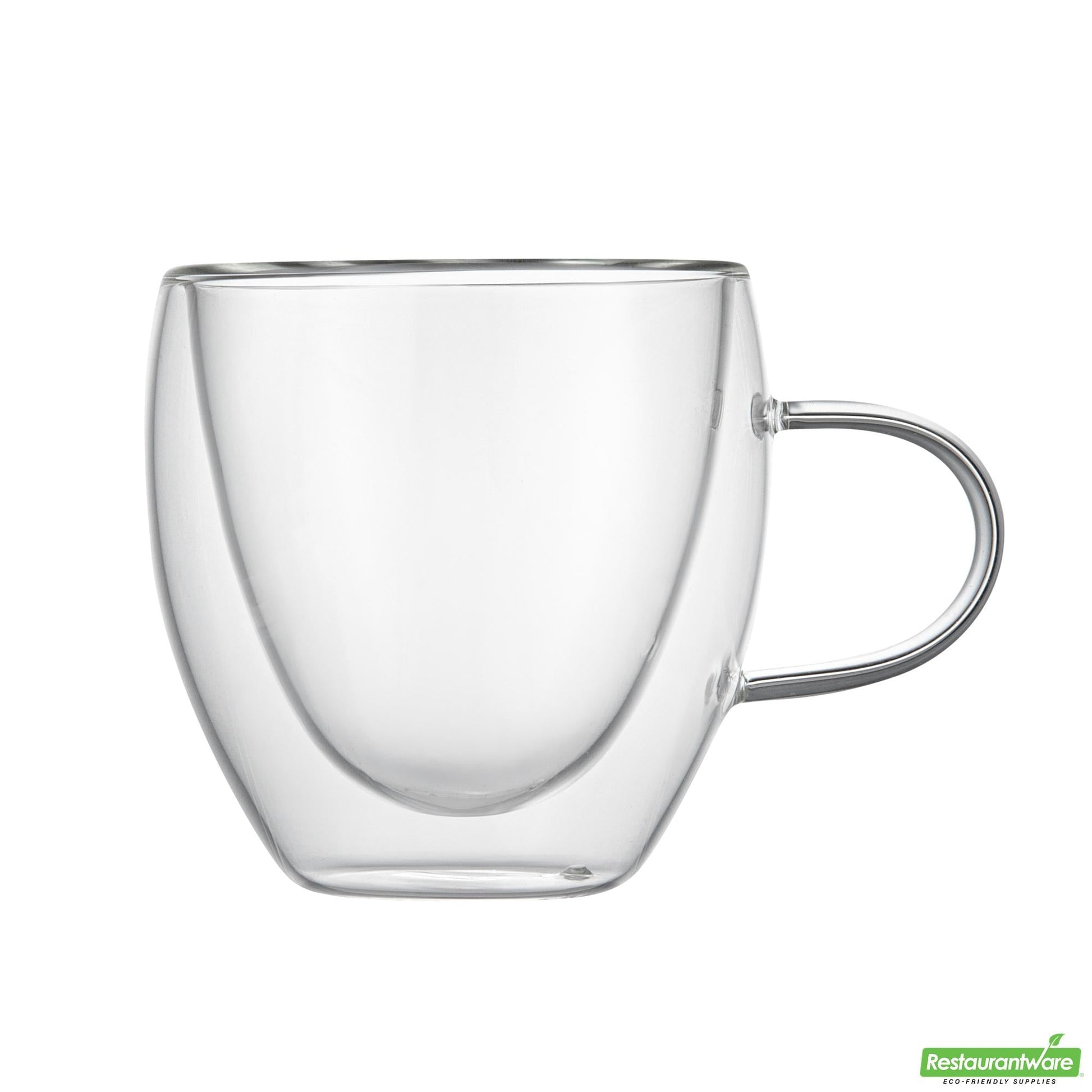 Wholesale Restaurantware 5 Oz Glass Espresso Cup - Double Wall, Borosilicate, with Handle - 2.6" X 2.6" X 3.1"- Bulk