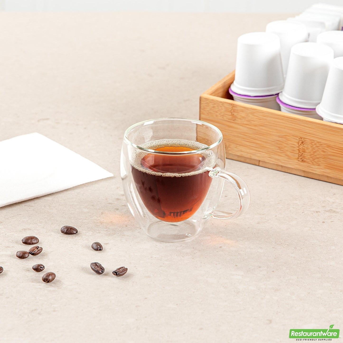 Wholesale Restaurantware 5 Oz Glass Espresso Cup - Double Wall, Borosilicate, with Handle - 2.6" X 2.6" X 3.1"- Bulk