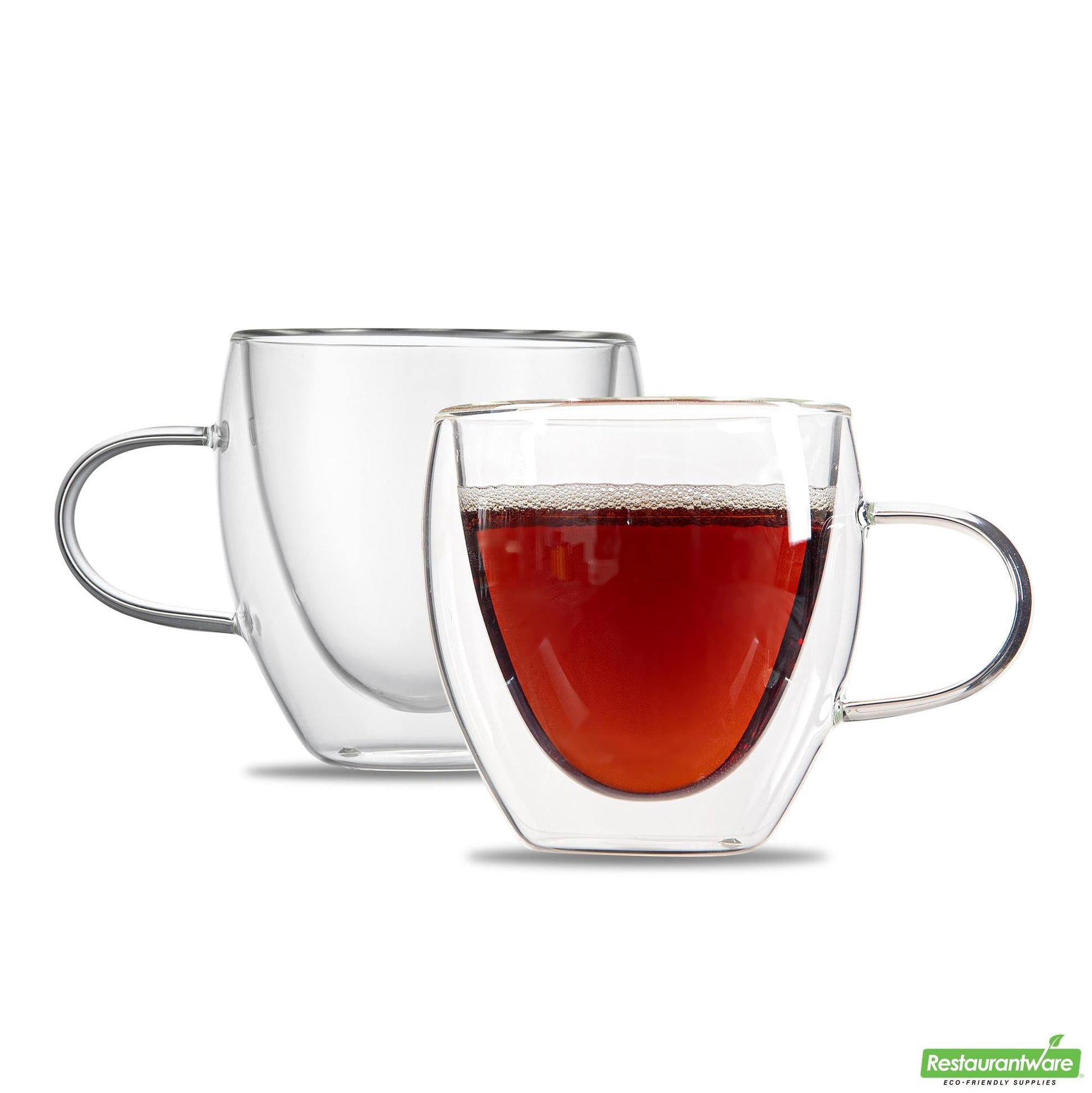 Wholesale Restaurantware 5 Oz Glass Espresso Cup - Double Wall, Borosilicate, with Handle - 2.6" X 2.6" X 3.1"- Bulk