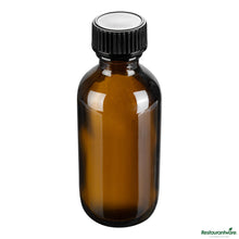 Wholesale Restaurantware 2 Oz Boston Round Amber Glass Bottle - with Black Phenolic Cap - 1.5" X 1.5" X 3.7"- Bulk