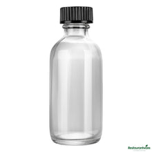 Wholesale Restaurantware 2 Oz Boston Round Clear Glass Bottle - with Black Phenolic Cap - 1.5" X 1.5" X 3.7"- Bulk