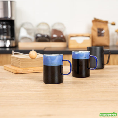 Wholesale Restaurantware 7 Oz Blue Glass Coffee Mug - Borosilicate, with Handle - 2.6" X 2.6" X 3.5"- Bulk