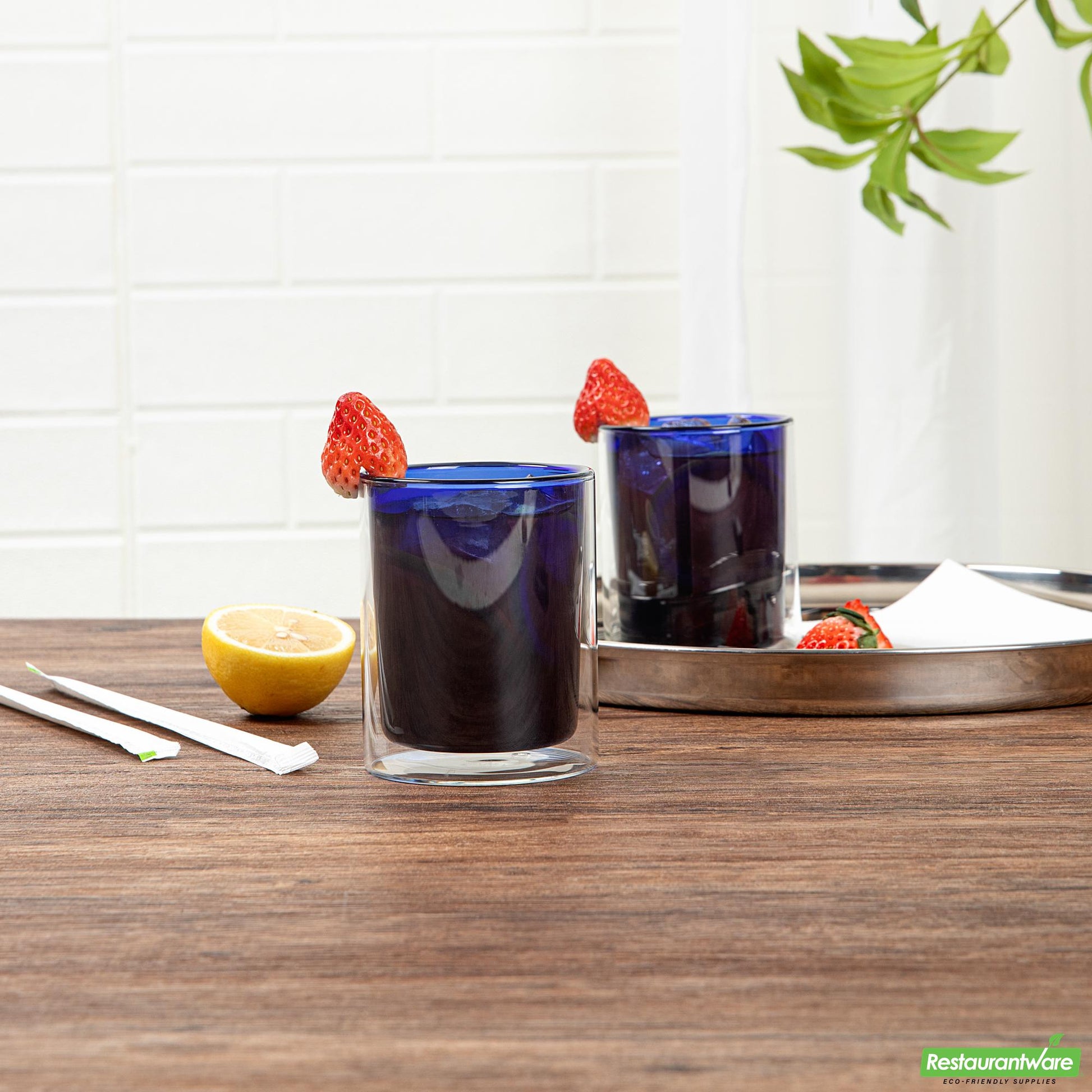Wholesale Restaurantware 9 Oz Blue Glass Tumbler - Double Wall, Borosilicate - 3.2" X 3.2" X 3.9"- Bulk
