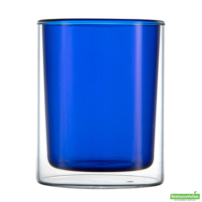 Wholesale Restaurantware 9 Oz Blue Glass Tumbler - Double Wall, Borosilicate - 3.2" X 3.2" X 3.9"- Bulk