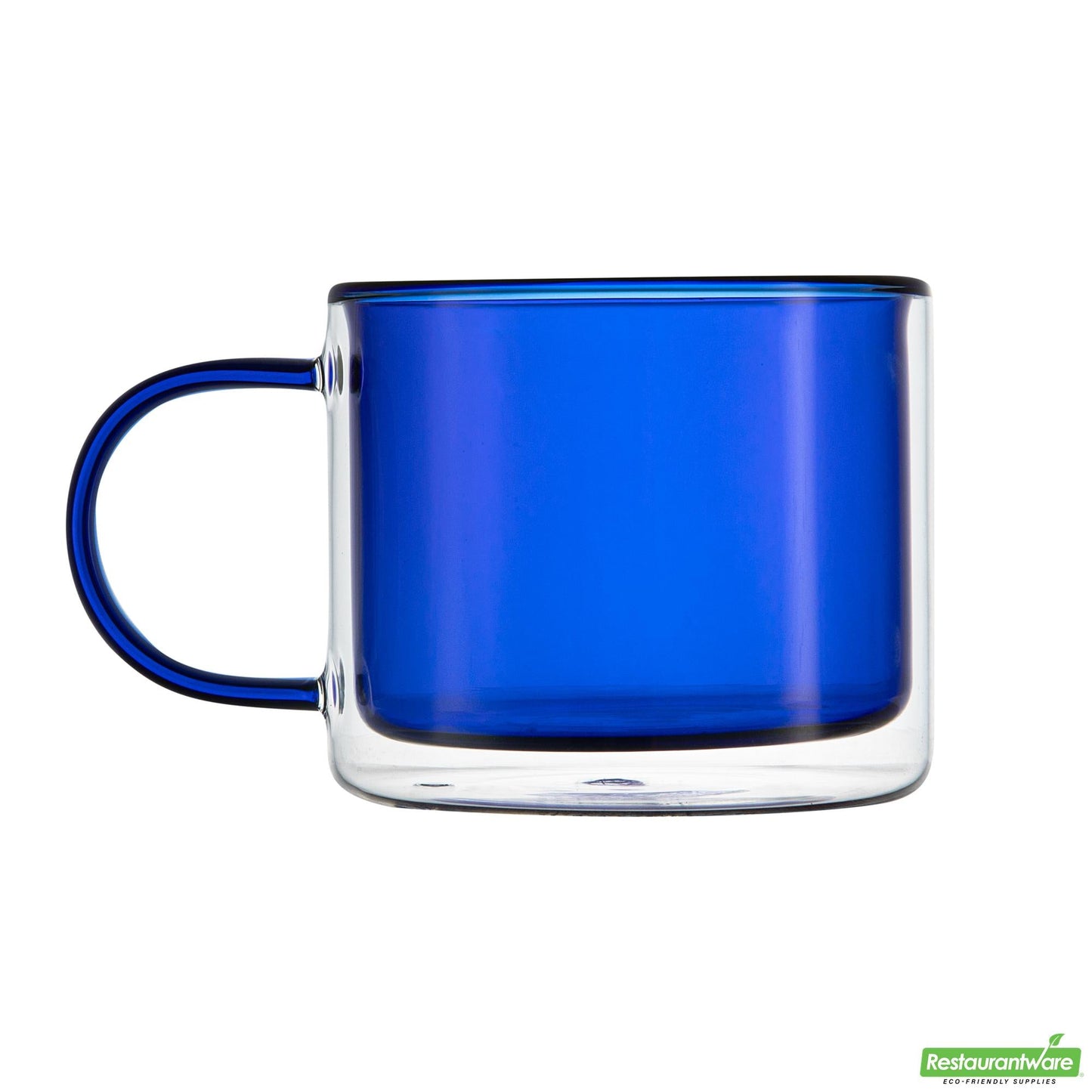 Wholesale Restaurantware 12 Oz Blue Glass Coffee Mug - Double Wall, Borosilicate, with Handle - 3.5" X 3.5" X 3"- Bulk