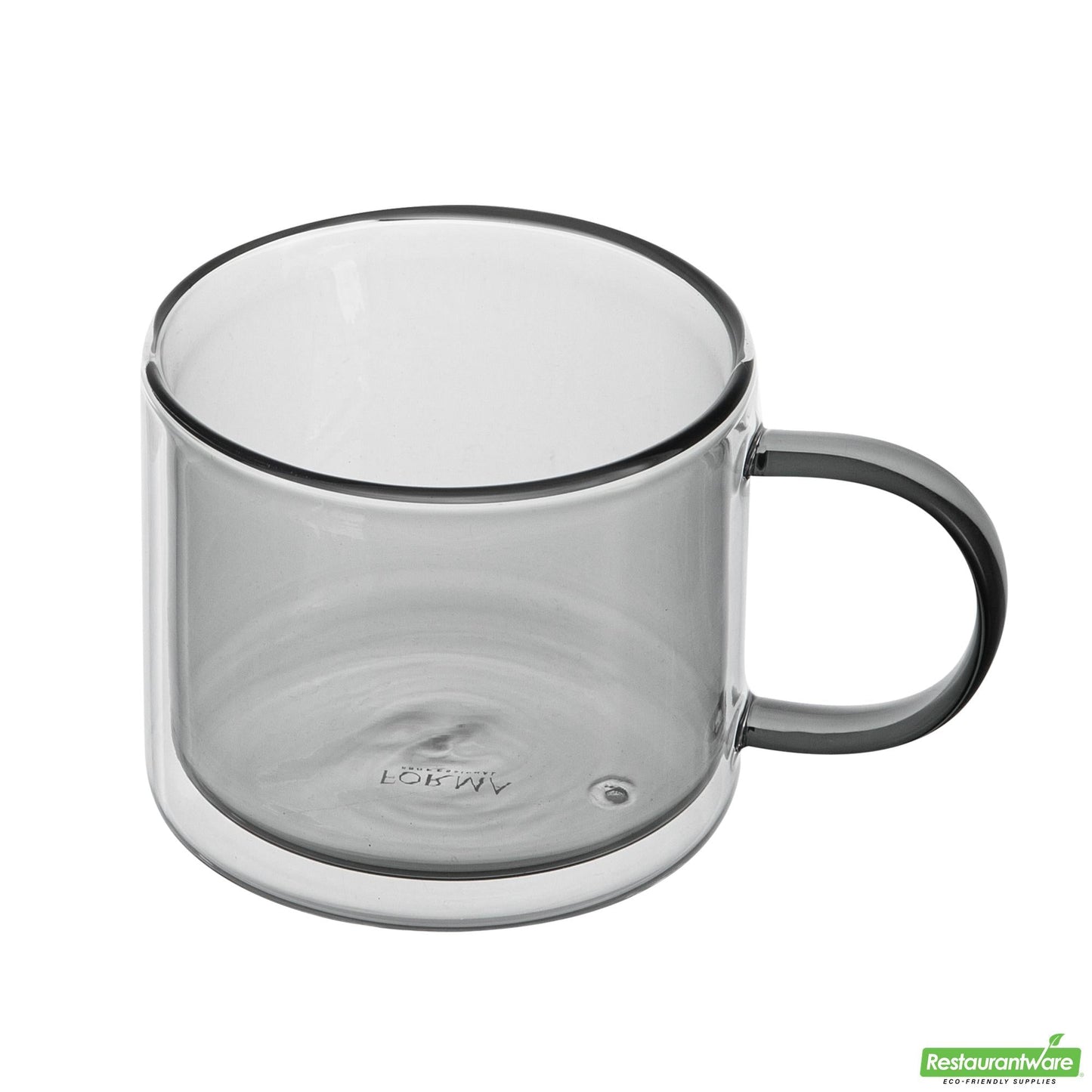 Wholesale Restaurantware 12 Oz Gray Glass Coffee Mug - Double Wall, Borosilicate, with Handle - 3.5" X 3.5" X 3"- Bulk