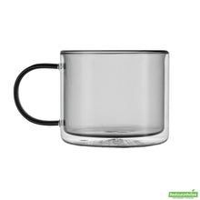 Wholesale Restaurantware 12 Oz Gray Glass Coffee Mug - Double Wall, Borosilicate, with Handle - 3.5" X 3.5" X 3"- Bulk