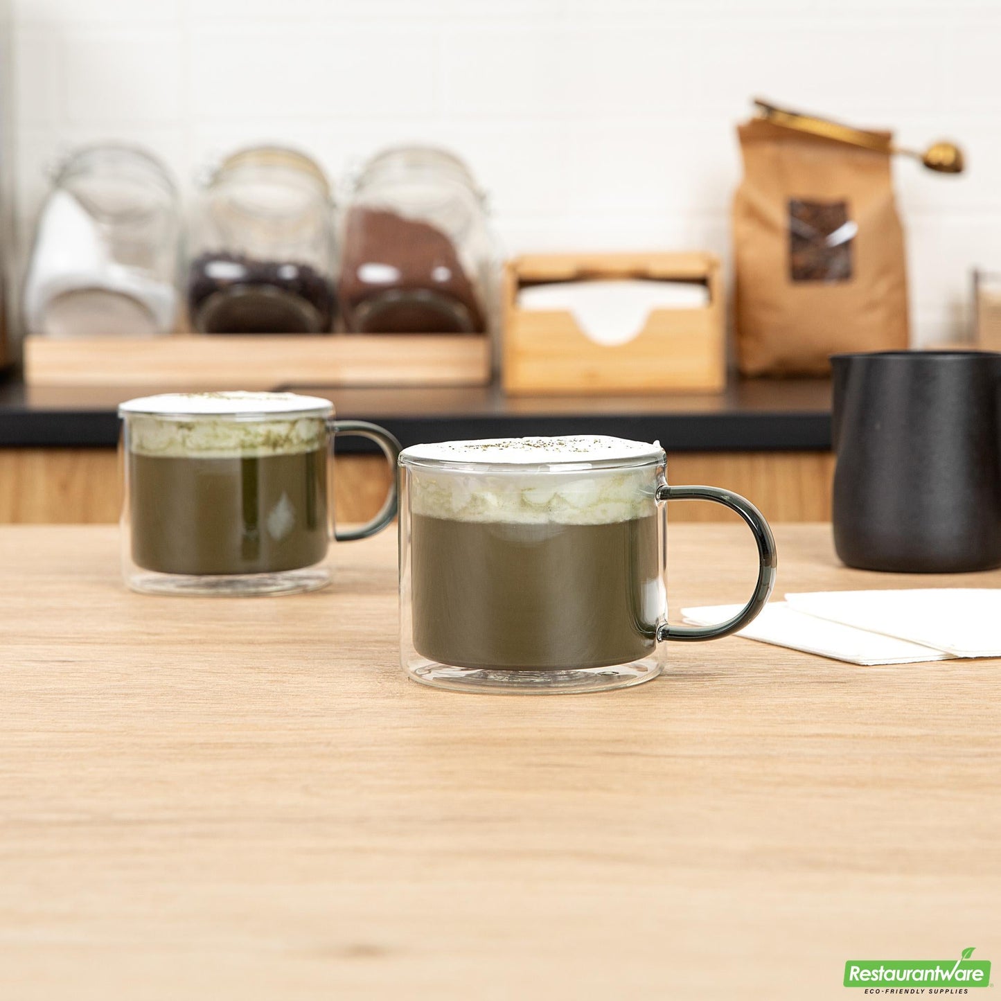 Wholesale Restaurantware 12 Oz Gray Glass Coffee Mug - Double Wall, Borosilicate, with Handle - 3.5" X 3.5" X 3"- Bulk
