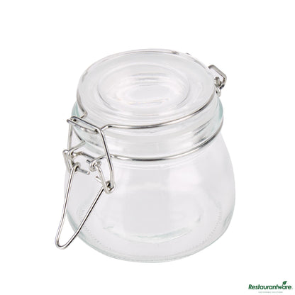 Wholesale Restaurantware 5 Oz Hinge Top Clear Glass Storage Jar - 3"×3"×2.8"- Bulk