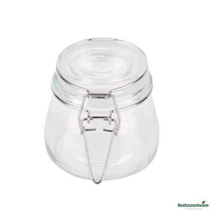 Wholesale Restaurantware 5 Oz Hinge Top Clear Glass Storage Jar - 3"×3"×2.8"- Bulk