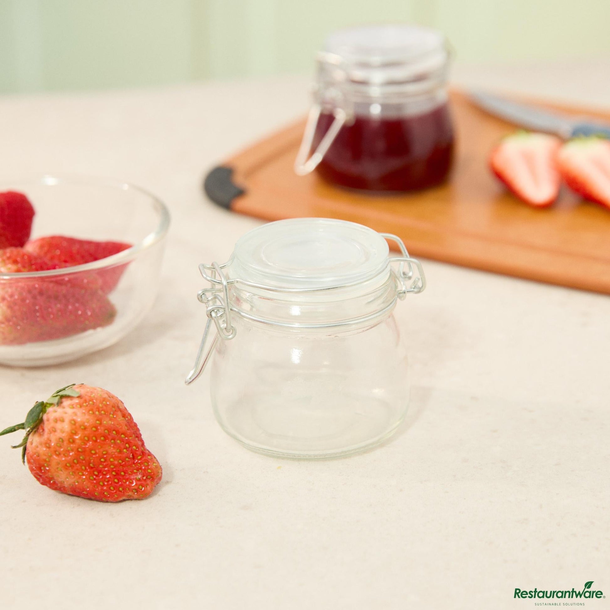 Wholesale Restaurantware 5 Oz Hinge Top Clear Glass Storage Jar - 3"×3"×2.8"- Bulk