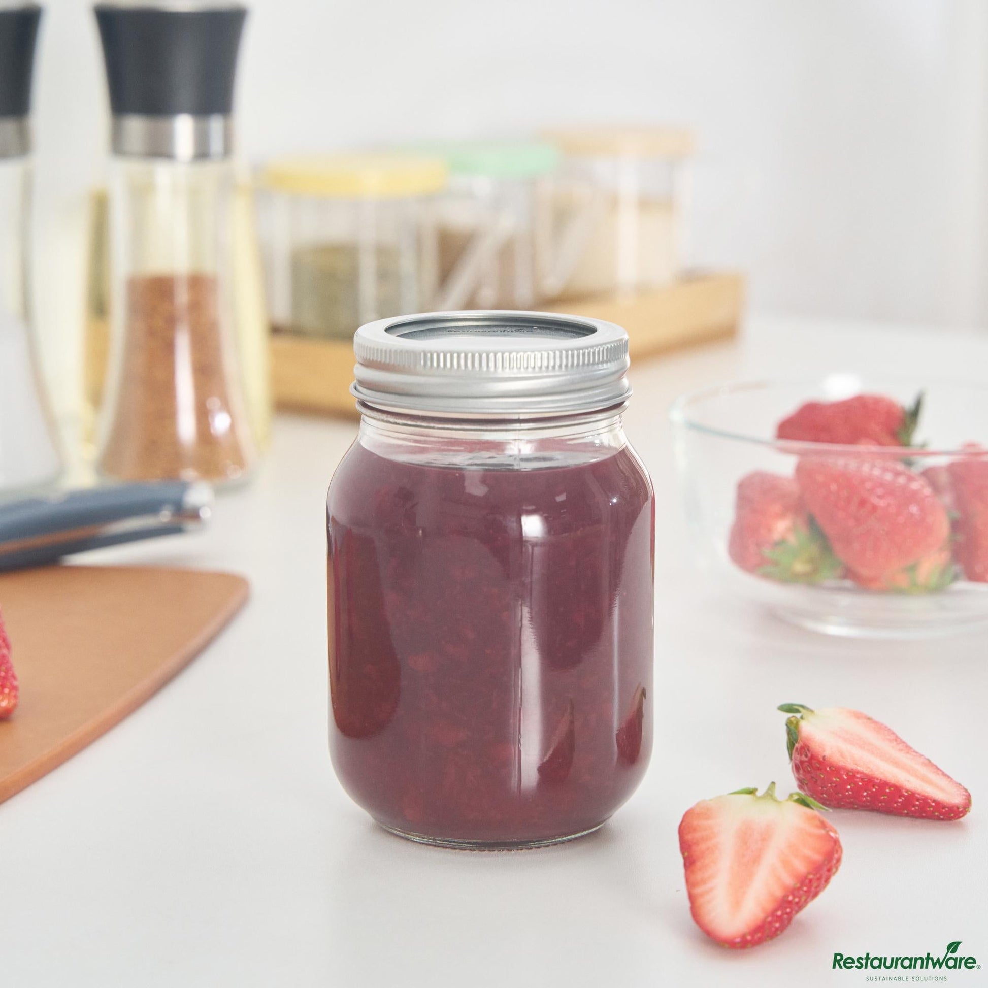 Wholesale Restaurantware 16 Oz Pint Regular Mouth Glass Canning / Mason Jar - 3.2"×3.2"×5.1"- Bulk