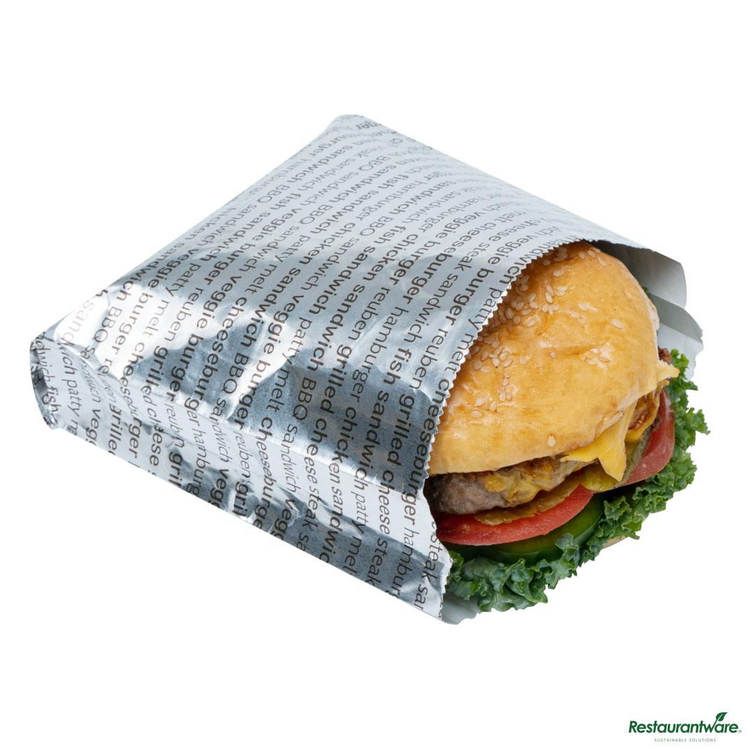 Wholesale Restaurantware Paper Printed Burger Foil Bag - 5.9"×1.2"×6.5"- Bulk
