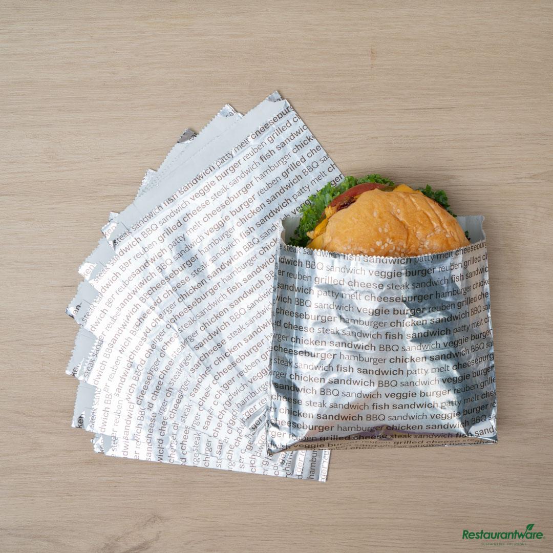 Wholesale Restaurantware Paper Printed Burger Foil Bag - 5.9"×1.2"×6.5"- Bulk
