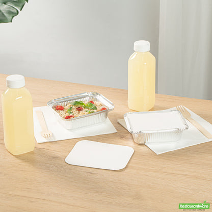 Wholesale Restaurantware Oblong White Foil-Laminated Board Lid - Fits 1 Lb Container - 5.5" X 4.5" X 0.01"- Bulk