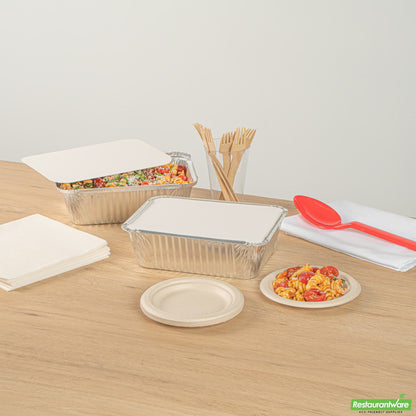 Wholesale Restaurantware Oblong White Foil-Laminated Board Lid - Fits 5 Lb Container - 9.5" X 6.9" X 0.01"- Bulk