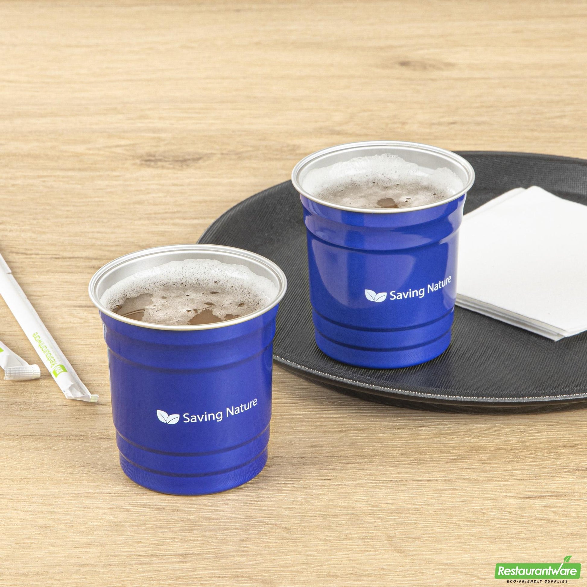 Wholesale Restaurantware Saving Nature 10 Oz Blue Aluminum Drinking Cup - 3.5" X 3.5" X 3.1"- Bulk