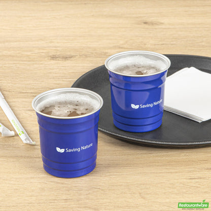 Wholesale Restaurantware Saving Nature 10 Oz Blue Aluminum Drinking Cup - 3.5" X 3.5" X 3.1"- Bulk