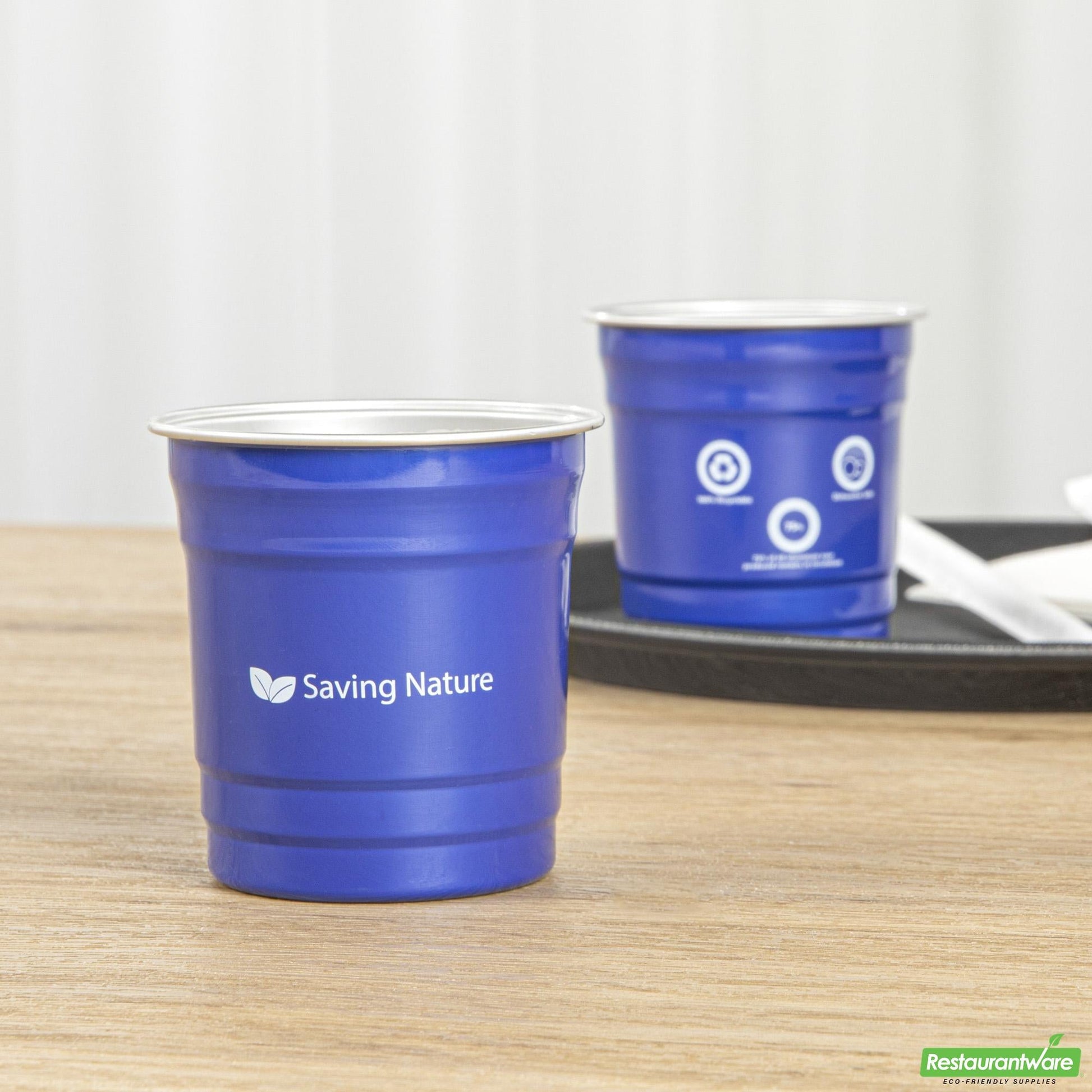 Wholesale Restaurantware Saving Nature 10 Oz Blue Aluminum Drinking Cup - 3.5" X 3.5" X 3.1"- Bulk