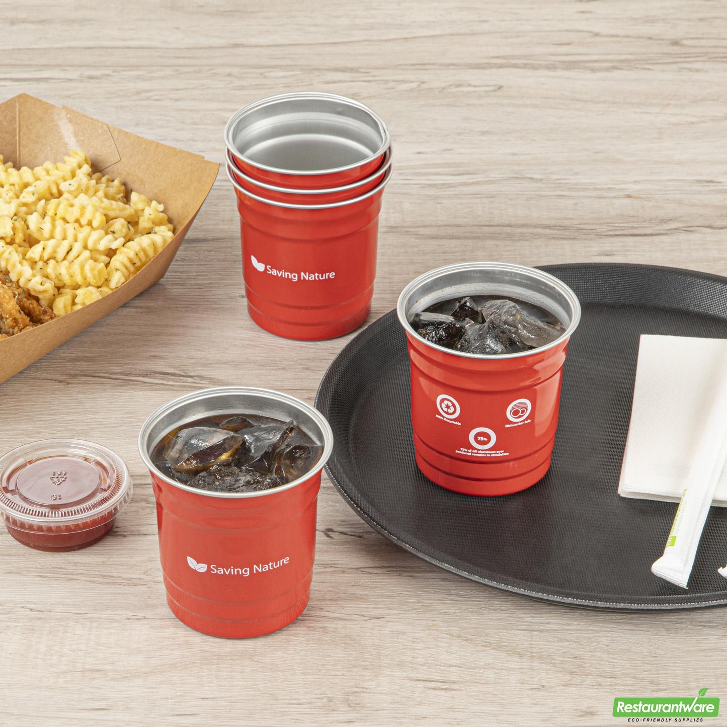 Wholesale Restaurantware Saving Nature 10 Oz Red Aluminum Drinking Cup - 3.5" X 3.5" X 3.1"- Bulk