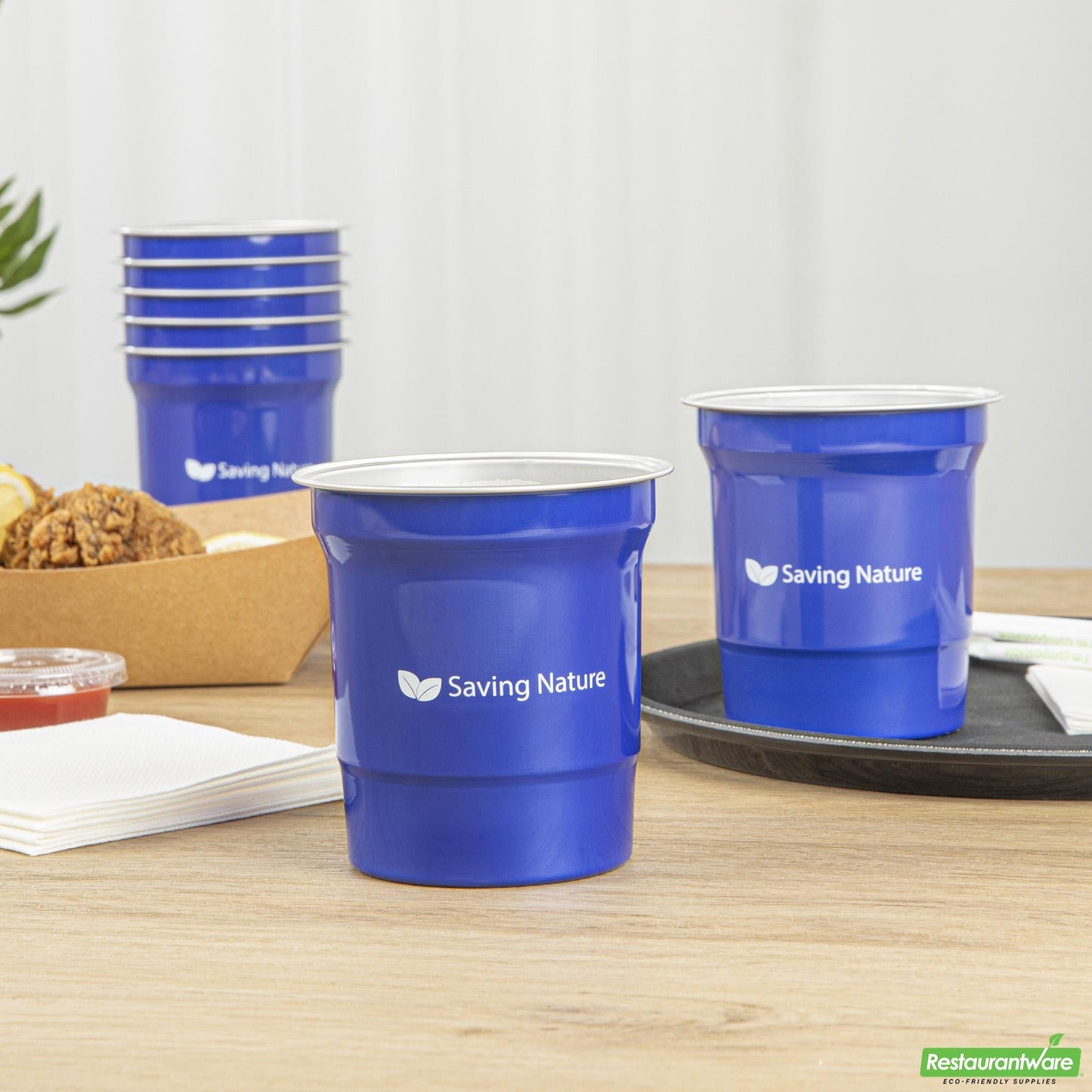Wholesale Restaurantware Saving Nature 16 Oz Blue Aluminum Drinking Cup - 3.9" X 3.9" X 4.1"- Bulk