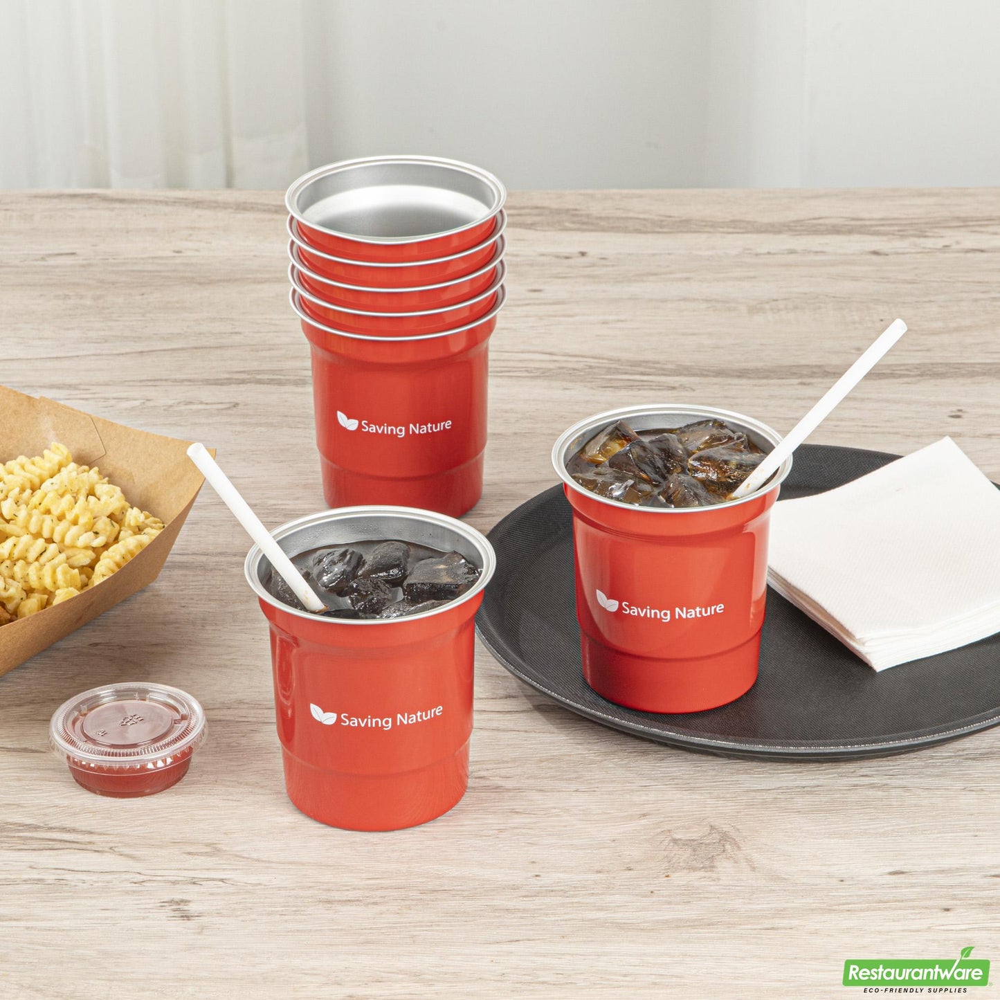 Wholesale Restaurantware Saving Nature 16 Oz Red Aluminum Drinking Cup - 3.9" X 3.9" X 4.1"- Bulk
