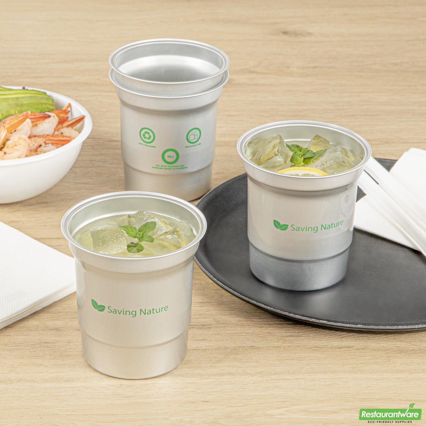 Wholesale Restaurantware Saving Nature 16 Oz Aluminum Drinking Cup - 3.9" X 3.9" X 4.1"- Bulk