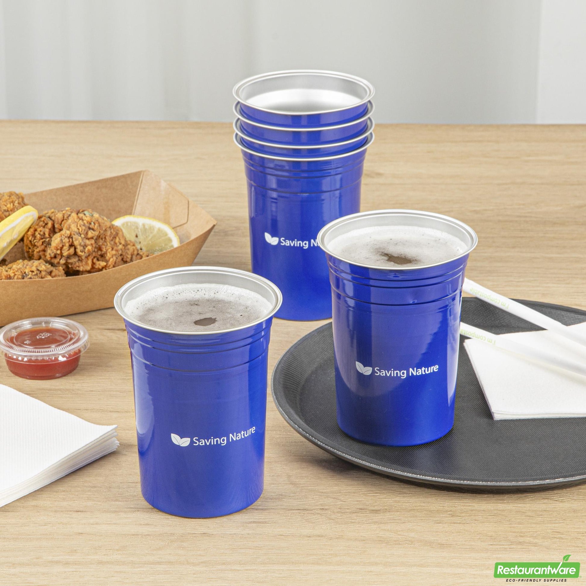 Wholesale Restaurantware Saving Nature 20 Oz Blue Aluminum Drinking Cup - 3.9" X 3.9" X 5"- Bulk