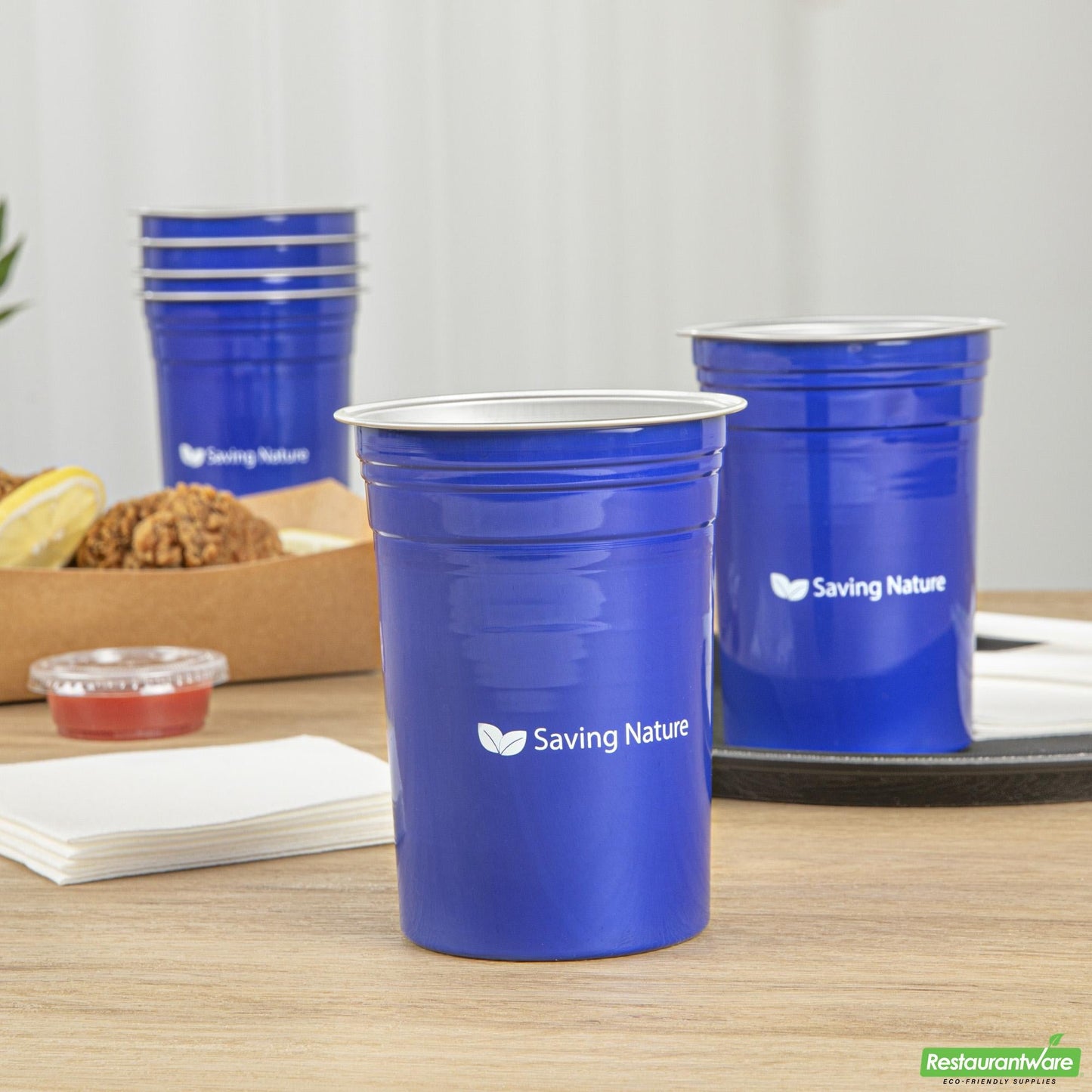Wholesale Restaurantware Saving Nature 20 Oz Blue Aluminum Drinking Cup - 3.9" X 3.9" X 5"- Bulk