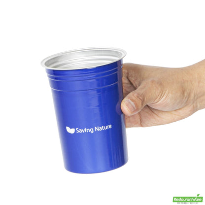 Wholesale Restaurantware Saving Nature 20 Oz Blue Aluminum Drinking Cup - 3.9" X 3.9" X 5"- Bulk