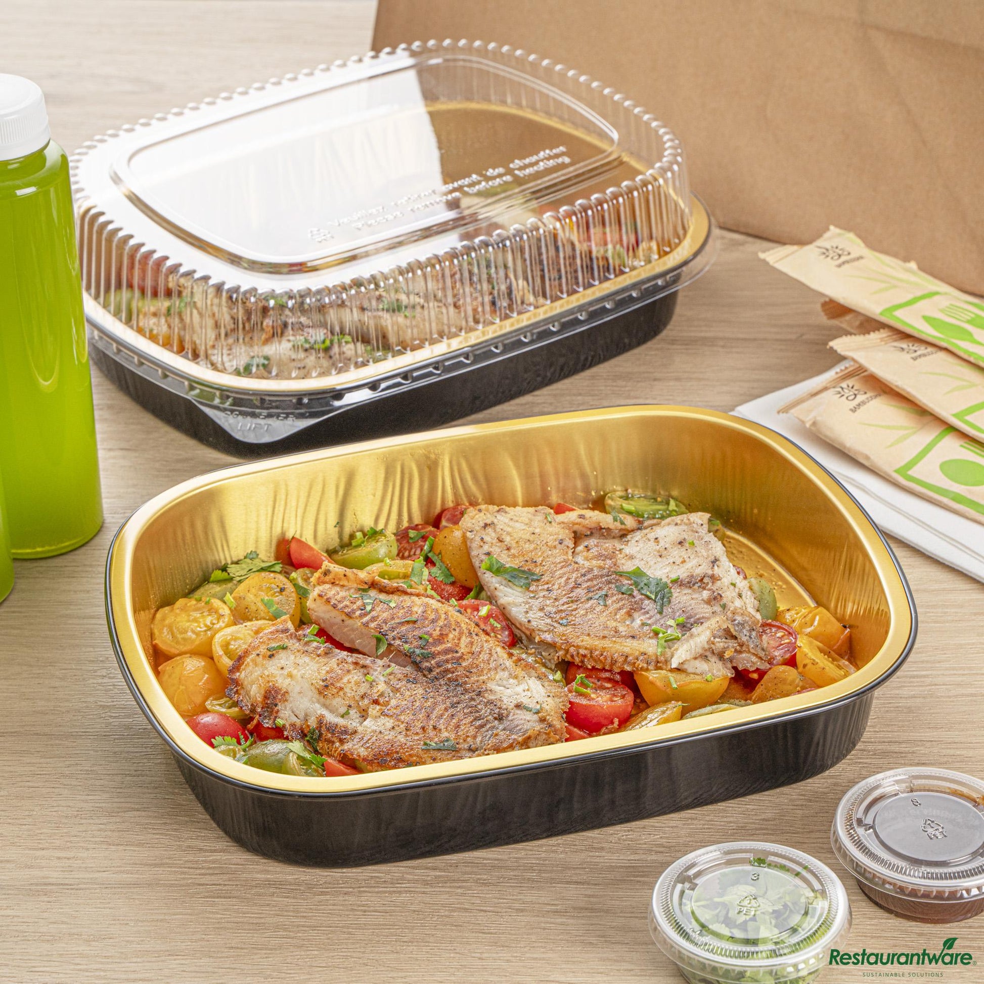 Wholesale Restaurantware 70 Oz Oblong Black and Gold Heavy-Duty Foil Entree / Take Out Pan - 11.3"×8.8"×2"- Bulk