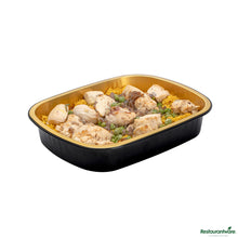 Wholesale Restaurantware 52 Oz Oblong Black and Gold Heavy-Duty Foil Entree / Take Out Pan - 9.7"×7.7"×1.7"- Bulk