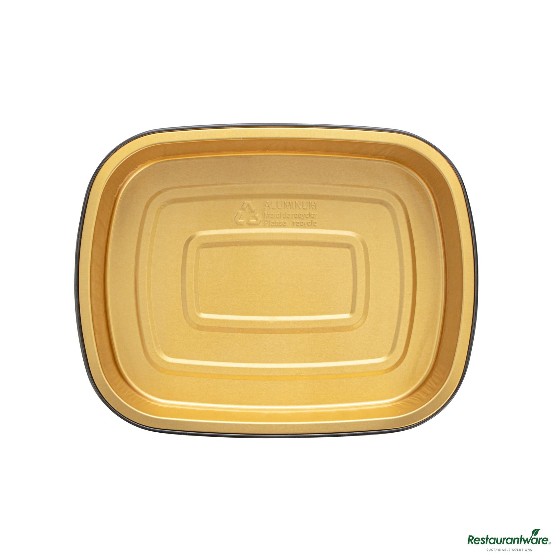 Wholesale Restaurantware 52 Oz Oblong Black and Gold Heavy-Duty Foil Entree / Take Out Pan - 9.7"×7.7"×1.7"- Bulk