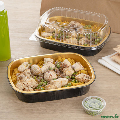Wholesale Restaurantware 52 Oz Oblong Black and Gold Heavy-Duty Foil Entree / Take Out Pan - 9.7"×7.7"×1.7"- Bulk