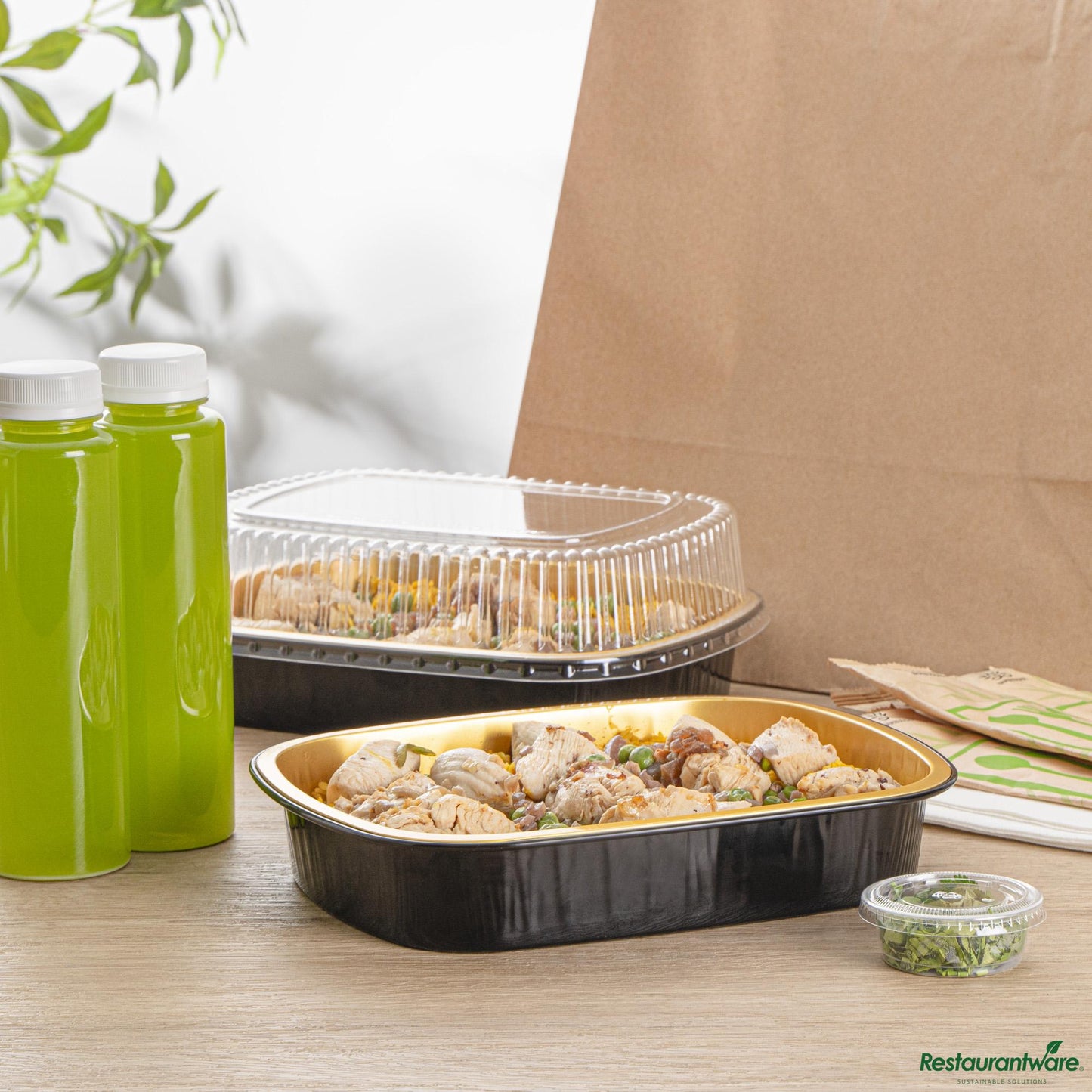 Wholesale Restaurantware 52 Oz Oblong Black and Gold Heavy-Duty Foil Entree / Take Out Pan - 9.7"×7.7"×1.7"- Bulk
