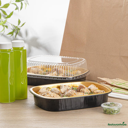 Wholesale Restaurantware 52 Oz Oblong Black and Gold Heavy-Duty Foil Entree / Take Out Pan - 9.7"×7.7"×1.7"- Bulk
