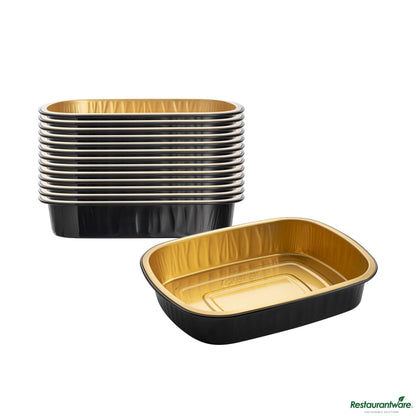 Wholesale Restaurantware 52 Oz Oblong Black and Gold Heavy-Duty Foil Entree / Take Out Pan - 9.7"×7.7"×1.7"- Bulk