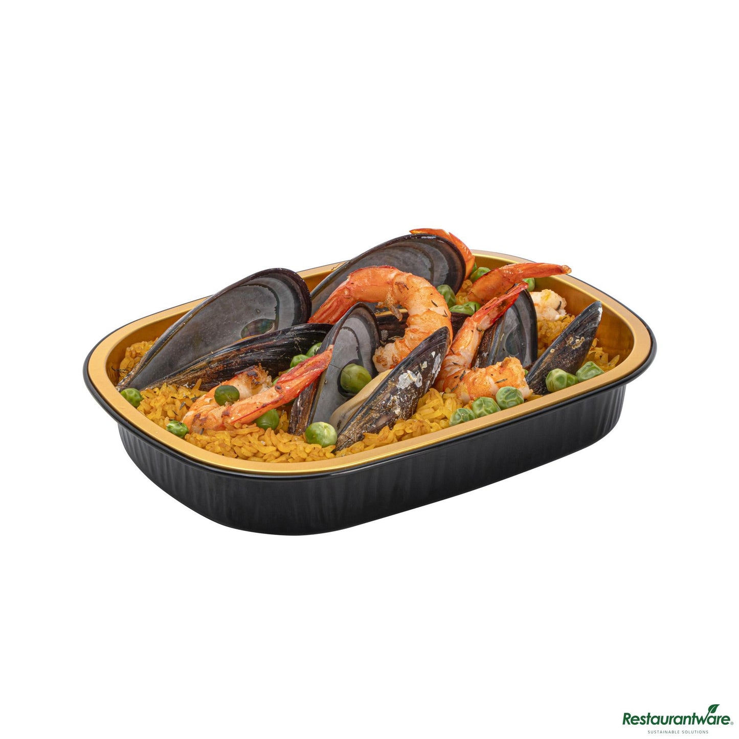 Wholesale Restaurantware 25 Oz Oblong Black and Gold Heavy-Duty Foil Entree / Take Out Pan - 8.2"×6.1"×1.2"- Bulk