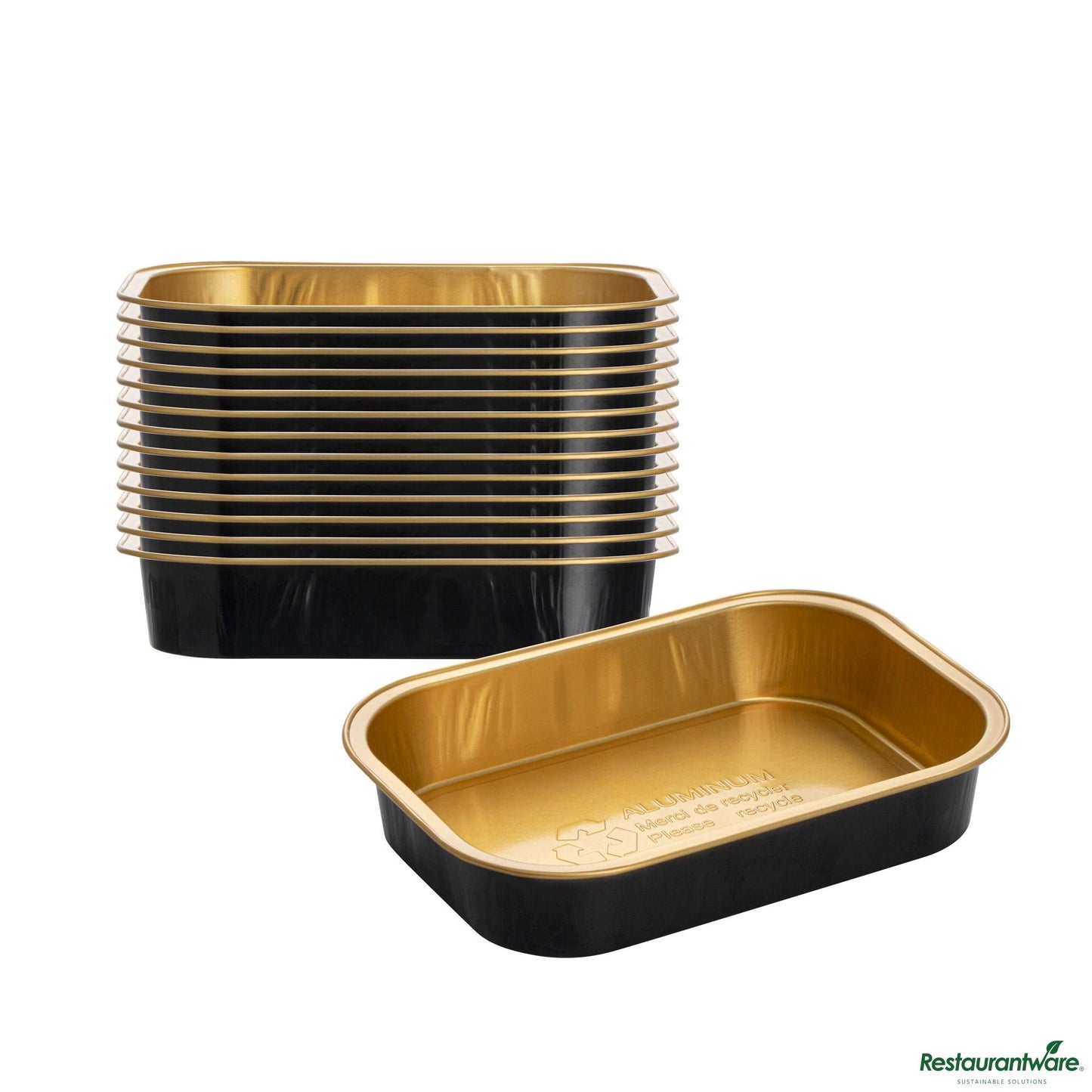 Restaurantware 14 Oz Oblong Black and Gold Heavy-Duty Foil Entree / Take Out Pan - 6.4"×4.6"×1.3"