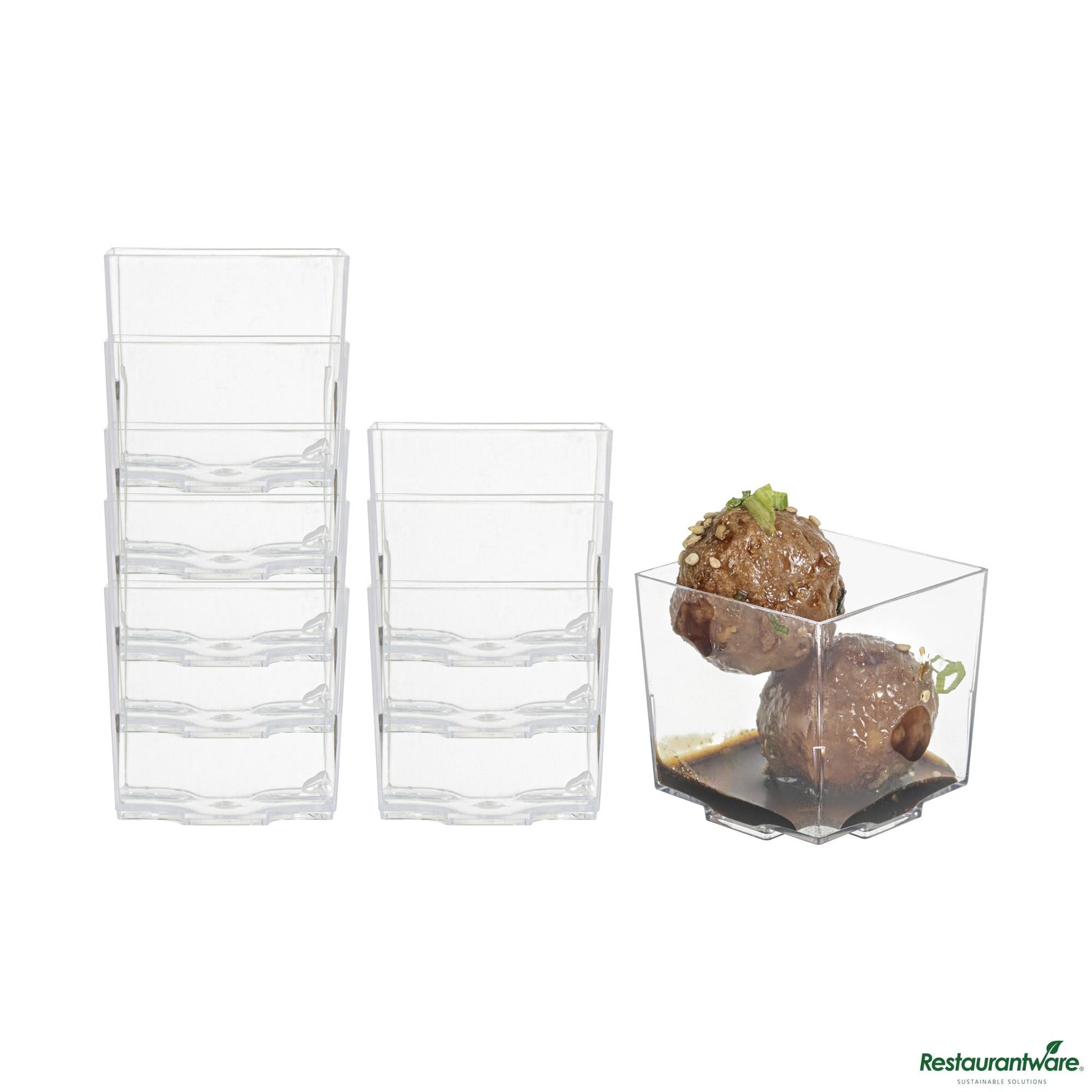 Wholesale Restaurantware 3 Oz Square Clear Plastic Quadrato Cup - 1 3/4" X 1 3/4" X 1 1/2"- Bulk