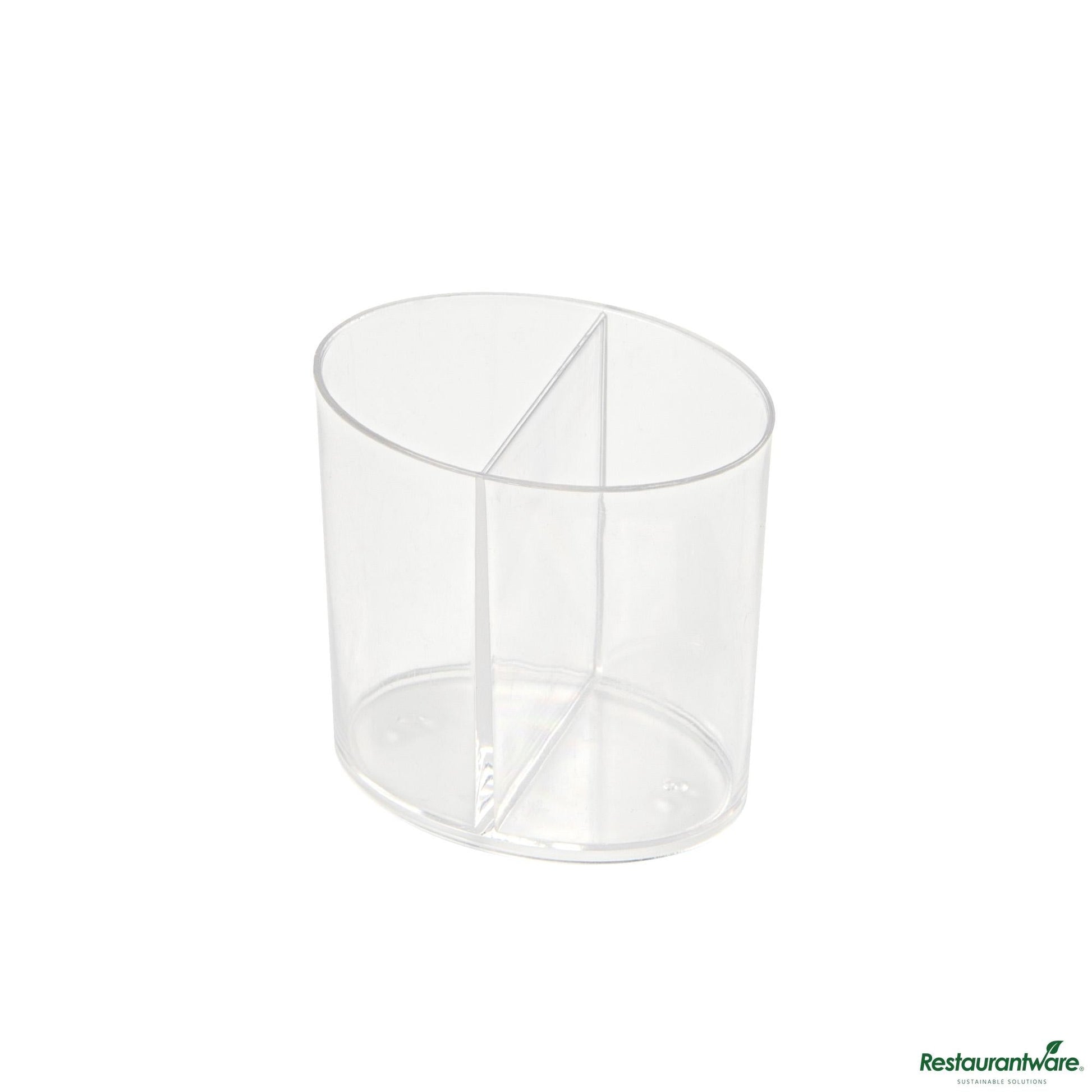 Wholesale Restaurantware 4 Oz Oval Clear Plastic Duet Tasting Cup - 2 Compartments - 2 1/2" X 1 3/4" X 2 1/2"- Bulk