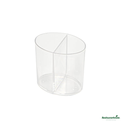 Wholesale Restaurantware 4 Oz Oval Clear Plastic Duet Tasting Cup - 2 Compartments - 2 1/2" X 1 3/4" X 2 1/2"- Bulk