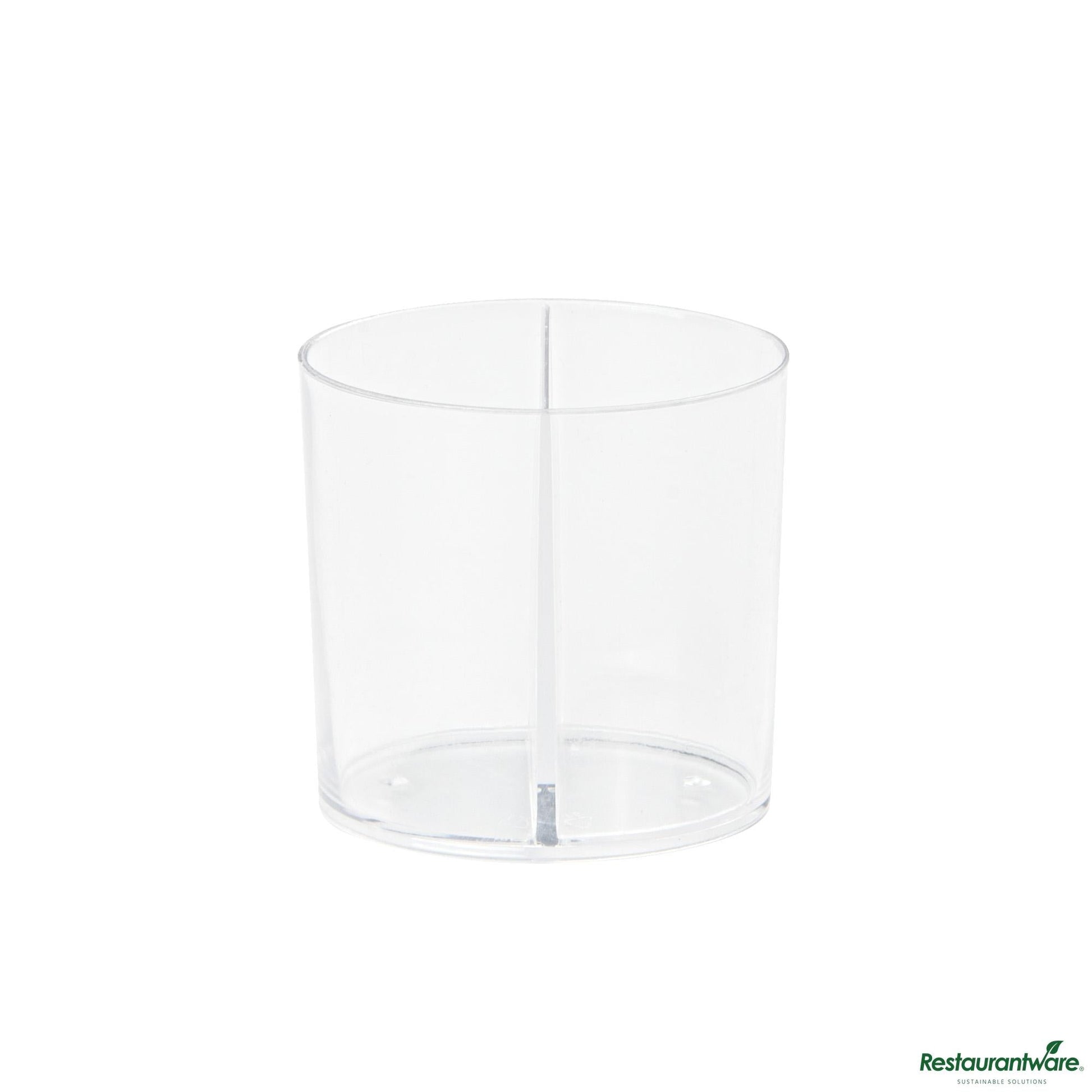Wholesale Restaurantware 4 Oz Oval Clear Plastic Duet Tasting Cup - 2 Compartments - 2 1/2" X 1 3/4" X 2 1/2"- Bulk