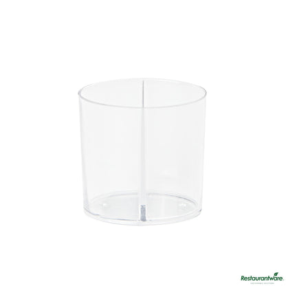 Wholesale Restaurantware 4 Oz Oval Clear Plastic Duet Tasting Cup - 2 Compartments - 2 1/2" X 1 3/4" X 2 1/2"- Bulk