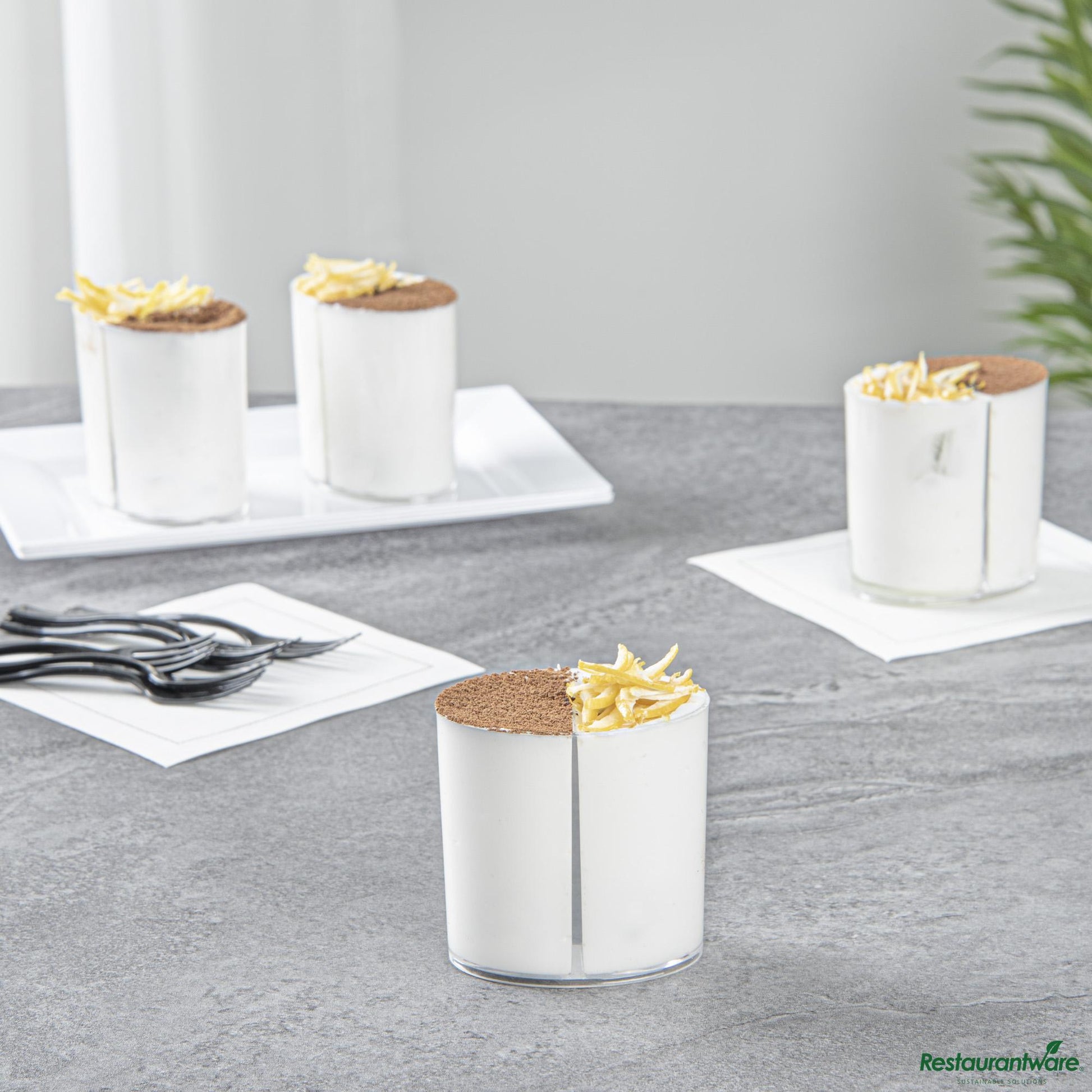 Wholesale Restaurantware 4 Oz Oval Clear Plastic Duet Tasting Cup - 2 Compartments - 2 1/2" X 1 3/4" X 2 1/2"- Bulk