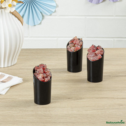 Wholesale Restaurantware 3 Oz Round Incline Shot Glass - Black, Plastic - 2" X 2" X 3 1/4"- Bulk