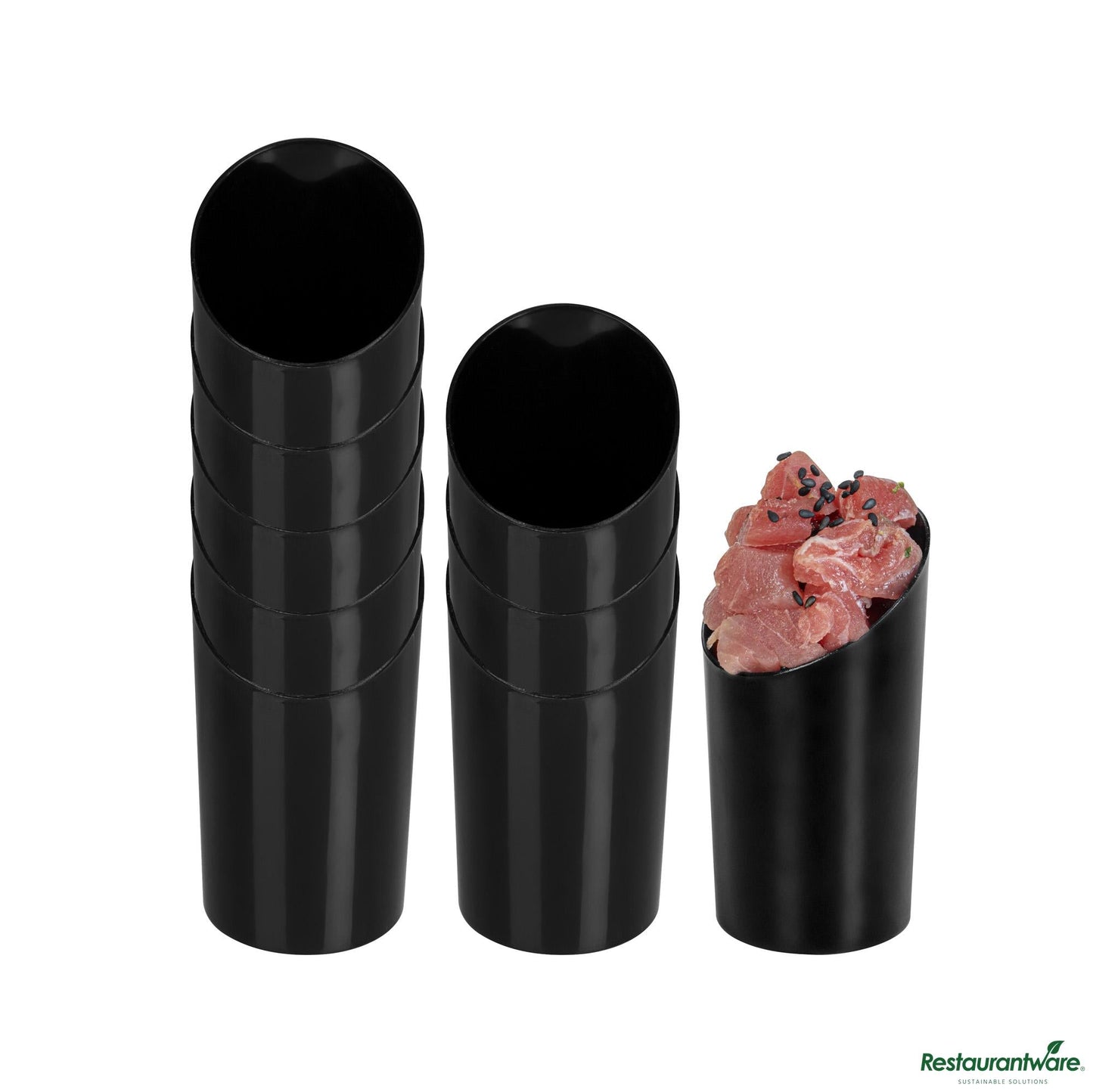 Wholesale Restaurantware 3 Oz Round Incline Shot Glass - Black, Plastic - 2" X 2" X 3 1/4"- Bulk