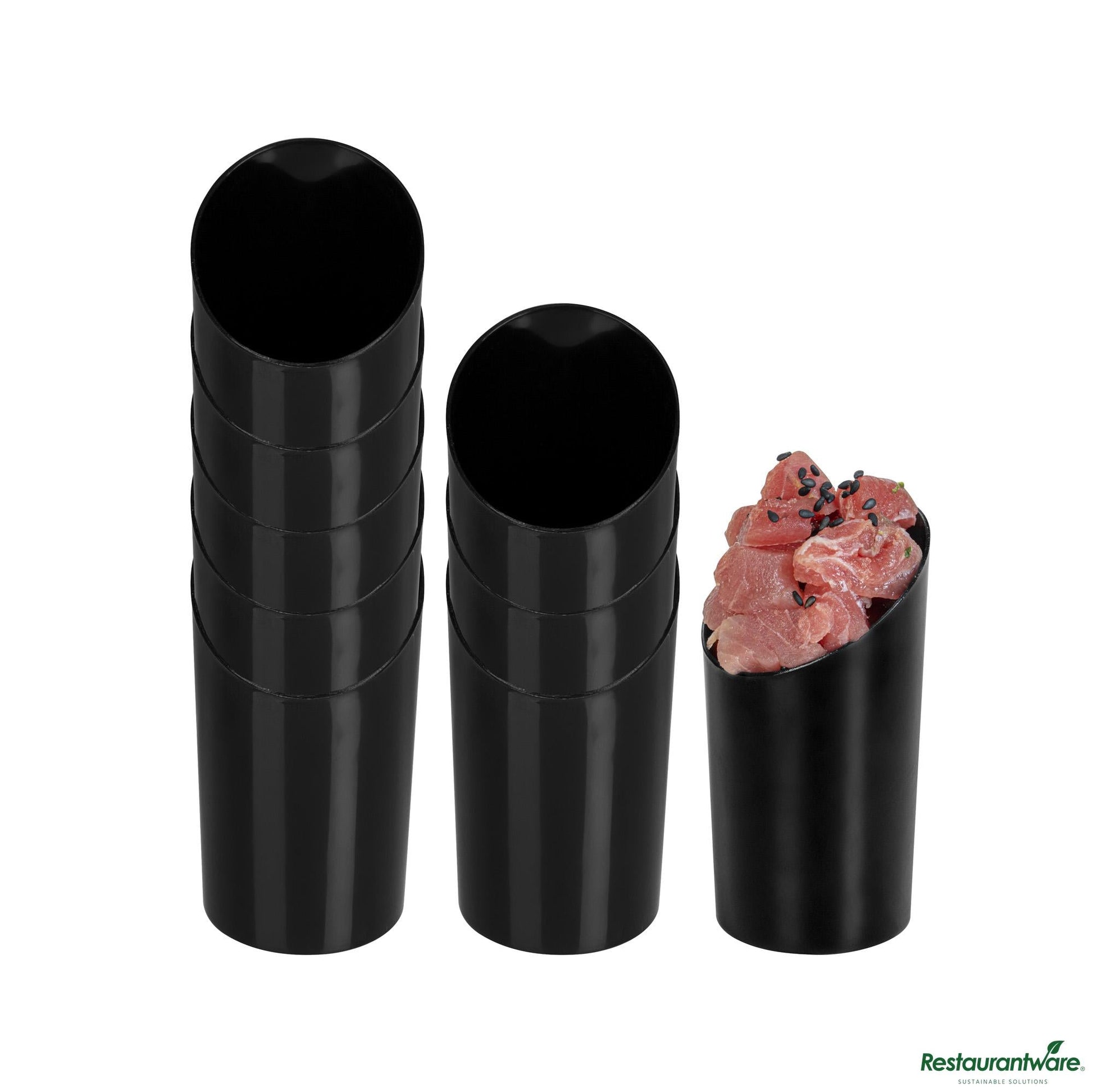 Wholesale Restaurantware 3 Oz Round Incline Shot Glass - Black, Plastic - 2" X 2" X 3 1/4"- Bulk